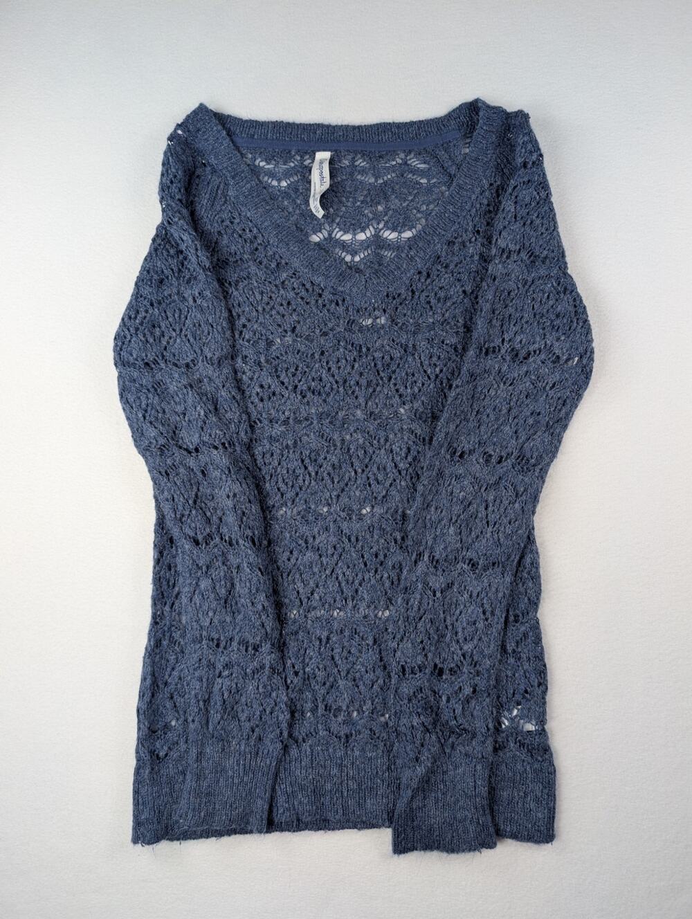 Aeropostale Blue Open Knit Crochet Sweater Women’s M Y2K Boho